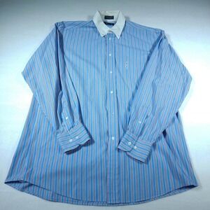 Faconnable Men's Blue Stripe Button Down Dress Shirt White Collar Size S 16 1/2L